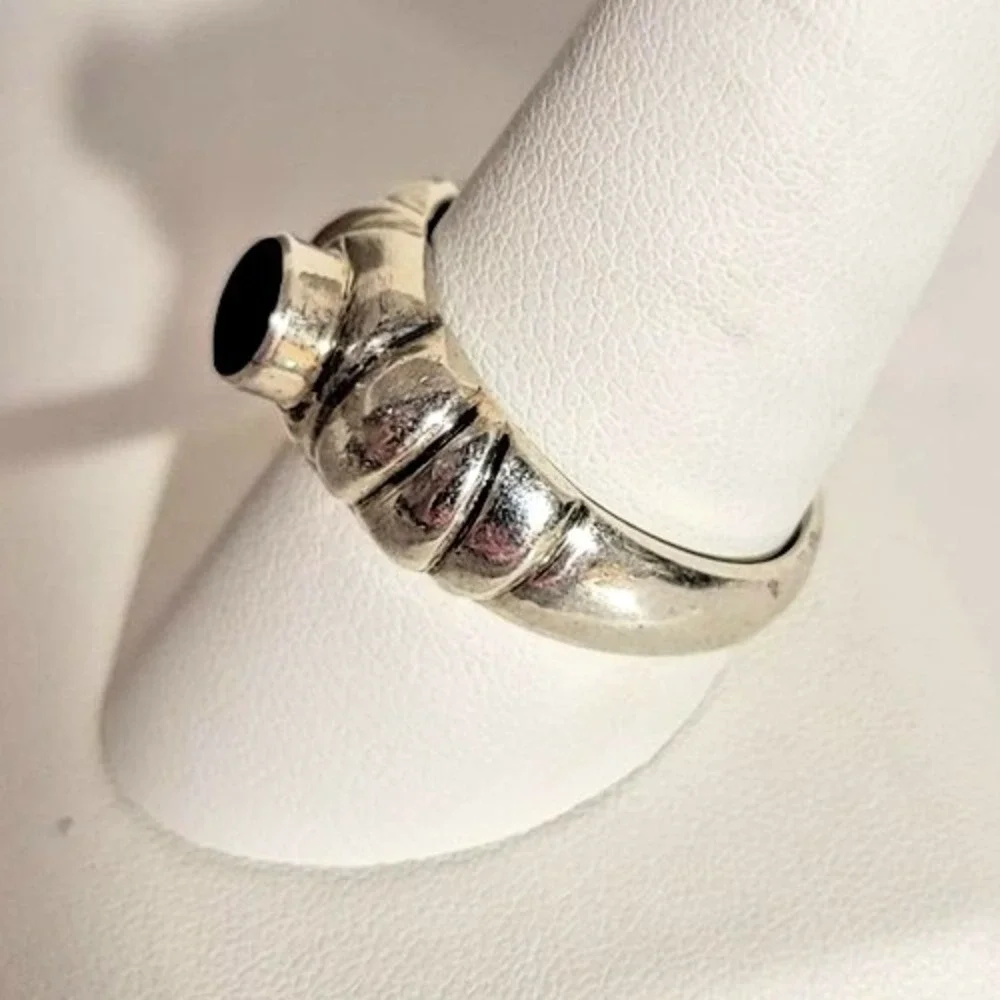Sterling Silver 925‎ Black Onyx Gemstone Ring Womens 10 Dome Cabochon Cocktail